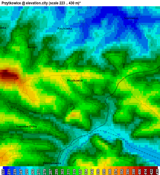 Przytkowice elevation map