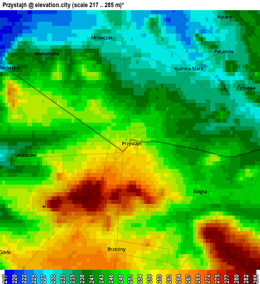 Przystajń elevation map