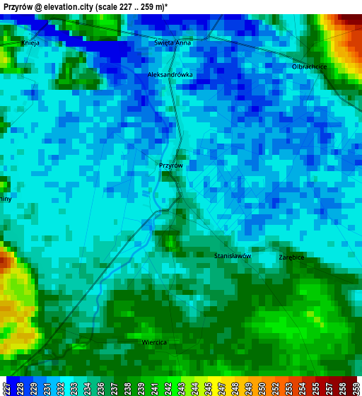 Przyrów elevation map