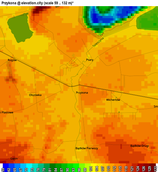 Przykona elevation map