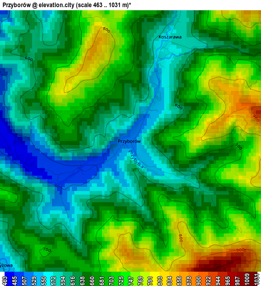 Przyborów elevation map