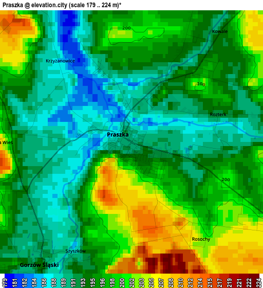 Praszka elevation map