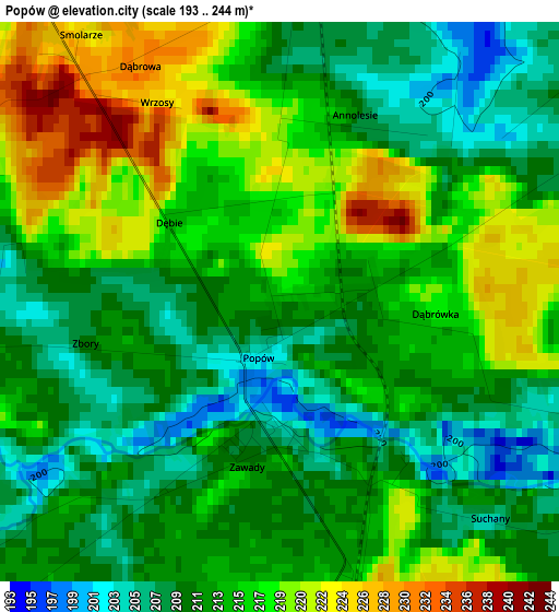 Popów elevation map