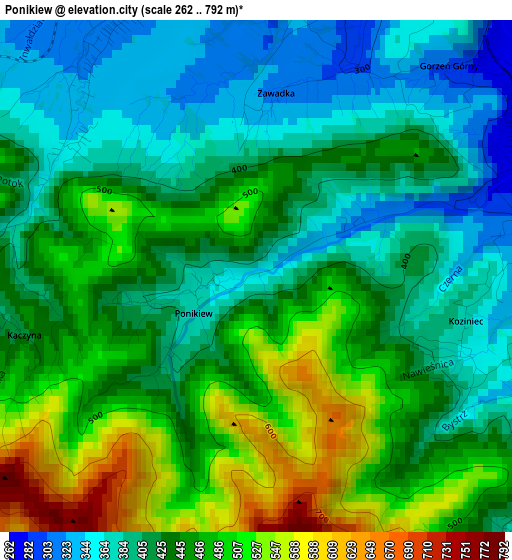 Ponikiew elevation map