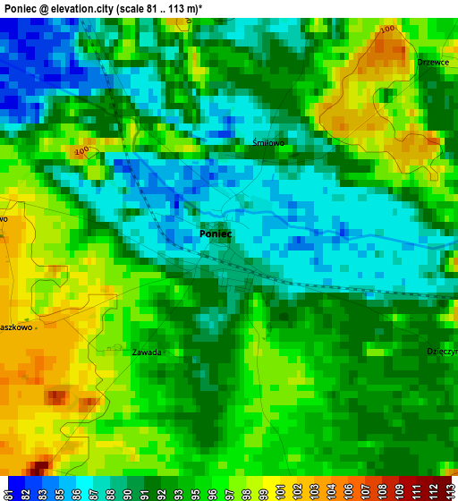 Poniec elevation map