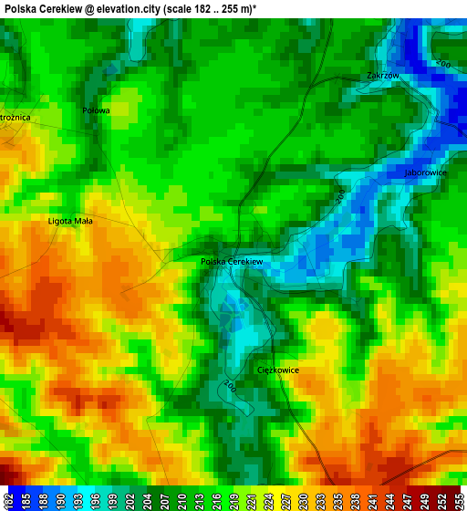 Polska Cerekiew elevation map