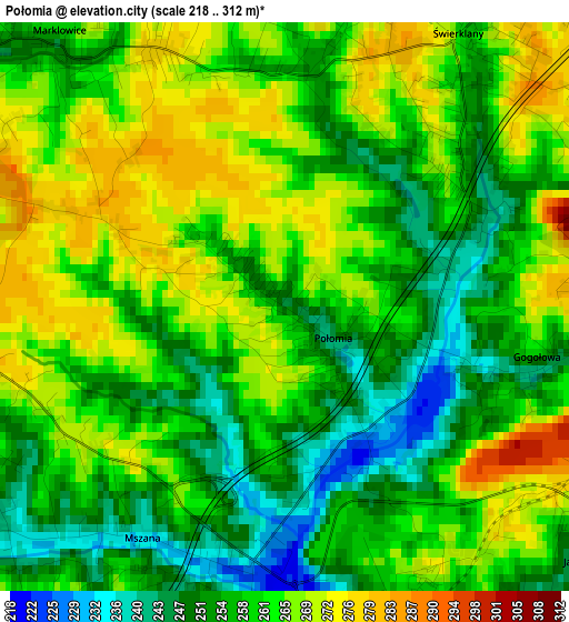 Połomia elevation map