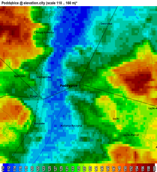 Poddębice elevation map