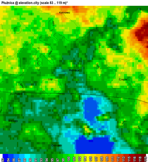 Płużnica elevation map