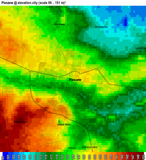 Pleszew elevation map