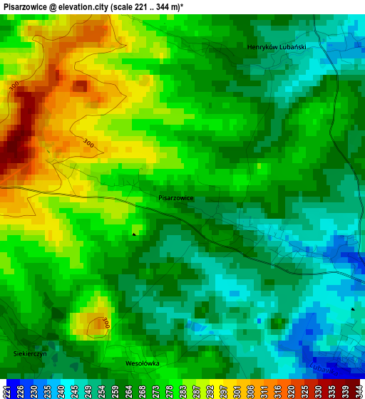 Pisarzowice elevation map