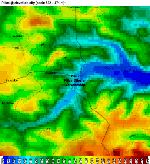 Pilica elevation map