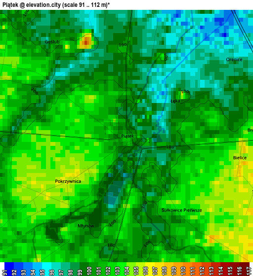 Piątek elevation map