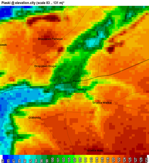 Piaski elevation map