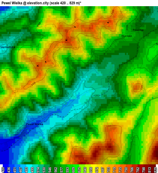 Pewel Wielka elevation map