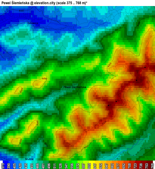 Pewel Ślemieńska elevation map