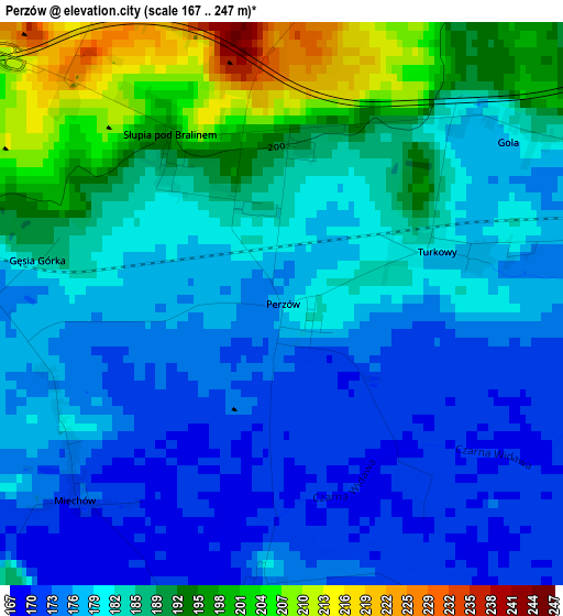 Perzów elevation map