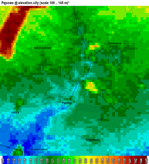 Pępowo elevation map