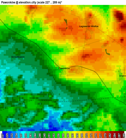 Pawonków elevation map