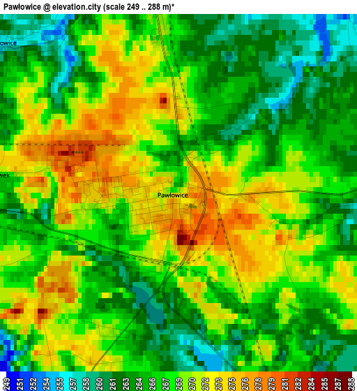 Pawłowice elevation map