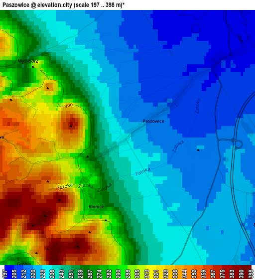 Paszowice elevation map