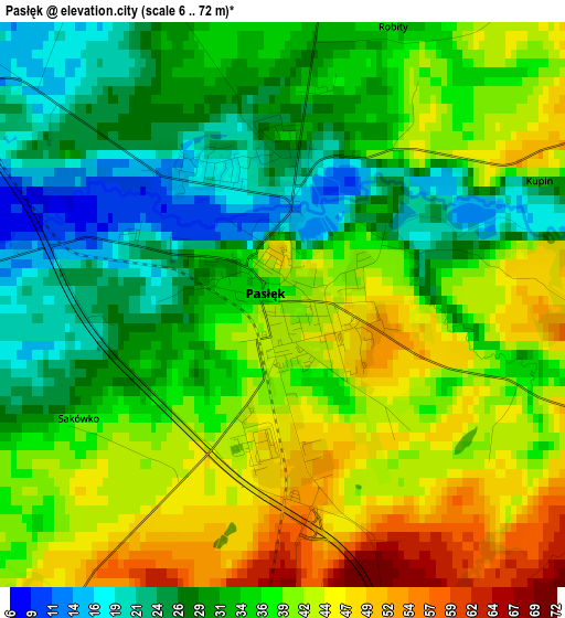 Pasłęk elevation map