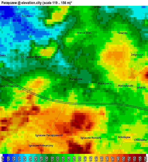 Parzęczew elevation map