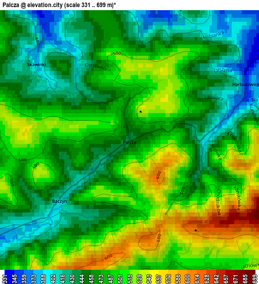 Palcza elevation map