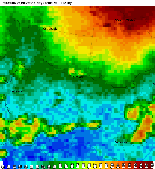 Pakosław elevation map