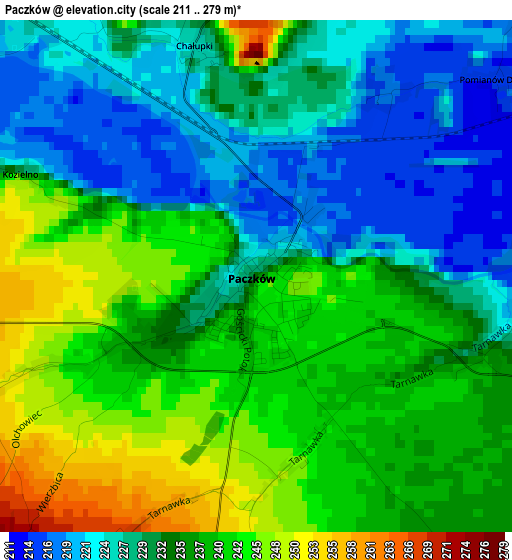 Paczków elevation map