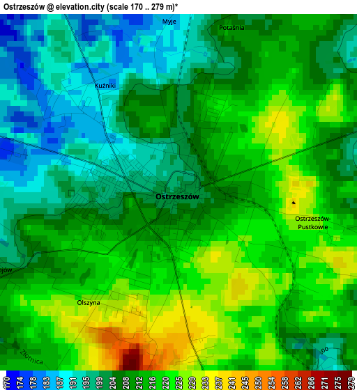 Ostrzeszów elevation map