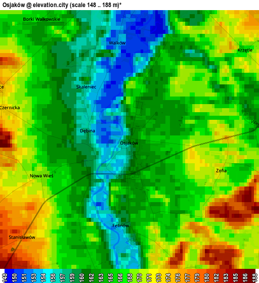 Osjaków elevation map