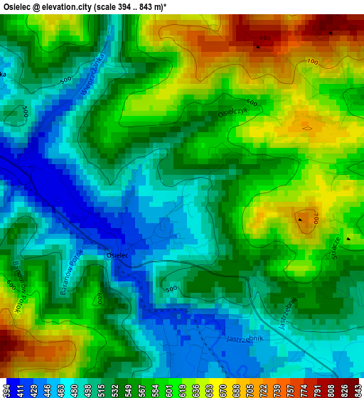 Osielec elevation map