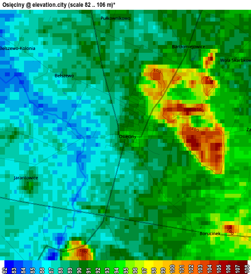 Osięciny elevation map