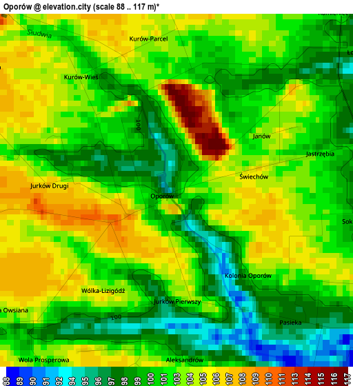 Oporów elevation map