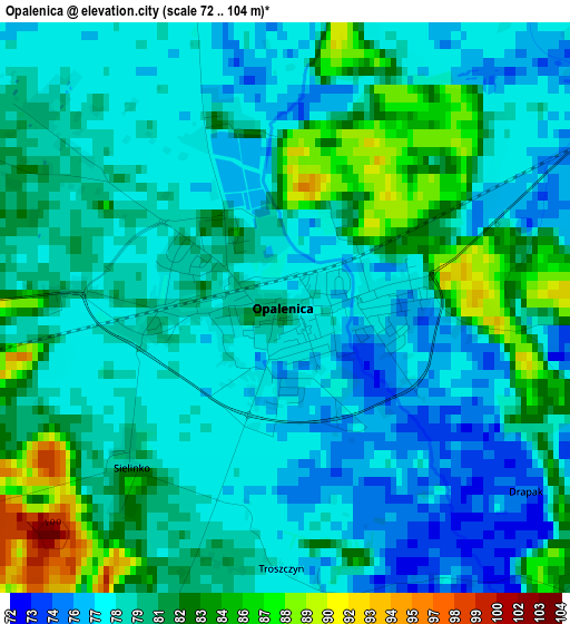 Opalenica elevation map