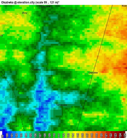 Olszówka elevation map