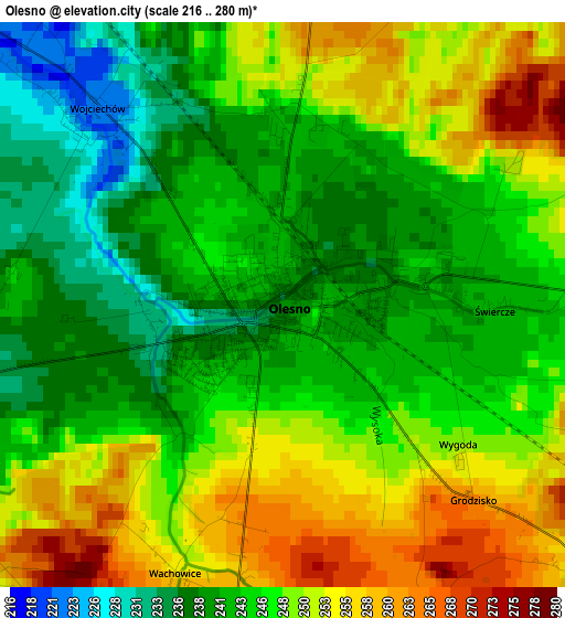 Olesno elevation map