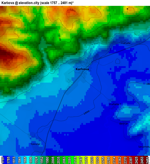 Karlıova elevation map