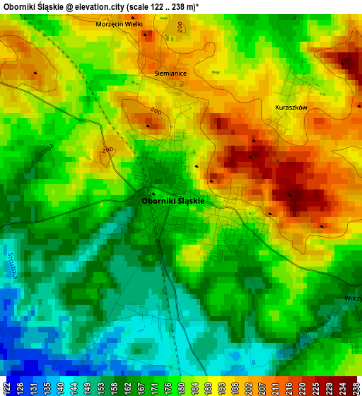 Oborniki Śląskie elevation map