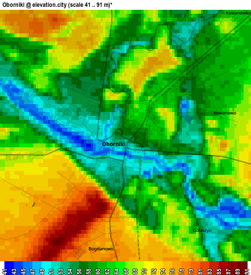 Oborniki elevation map