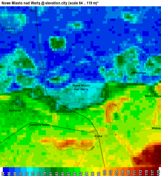 Nowe Miasto nad Wartą elevation map