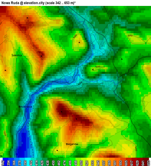 Nowa Ruda elevation map