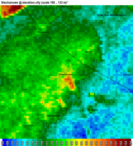 Niechanowo elevation map