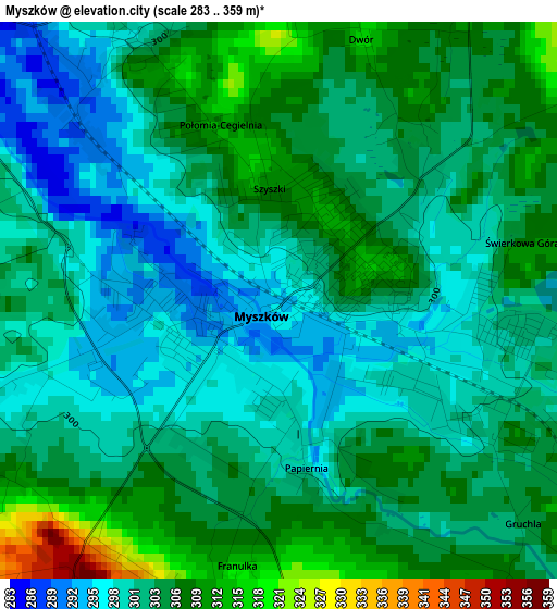 Myszków elevation map