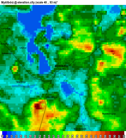 Myślibórz elevation map