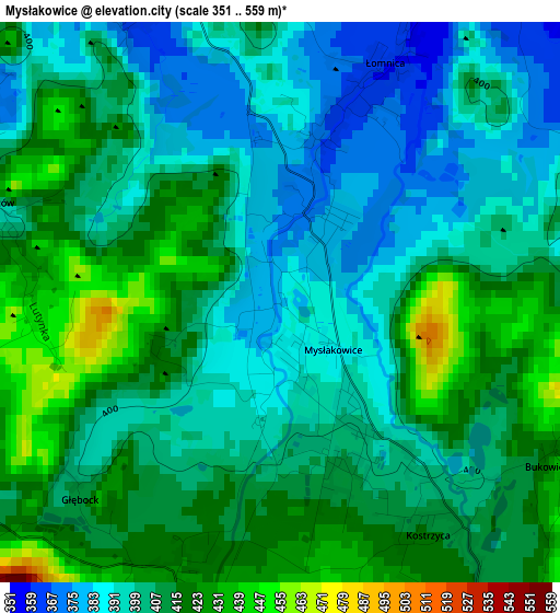 Mysłakowice elevation map