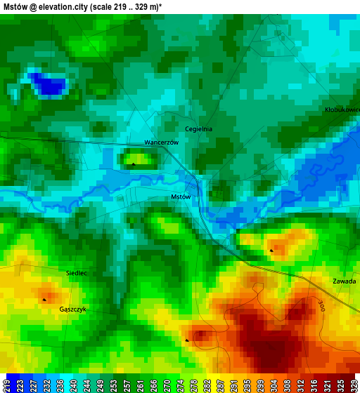 Mstów elevation map