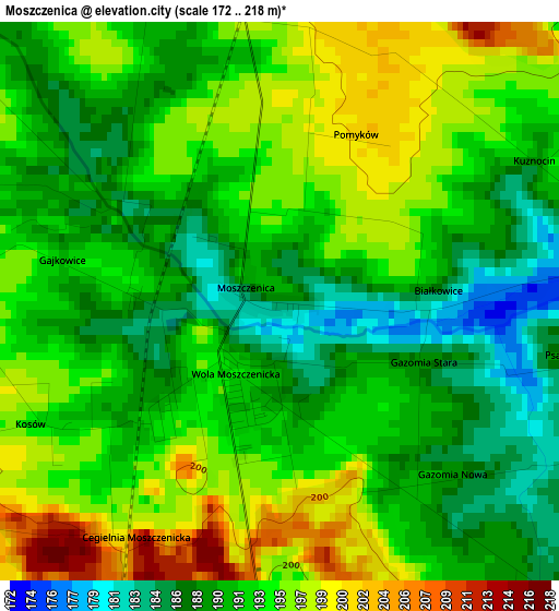 Moszczenica elevation map