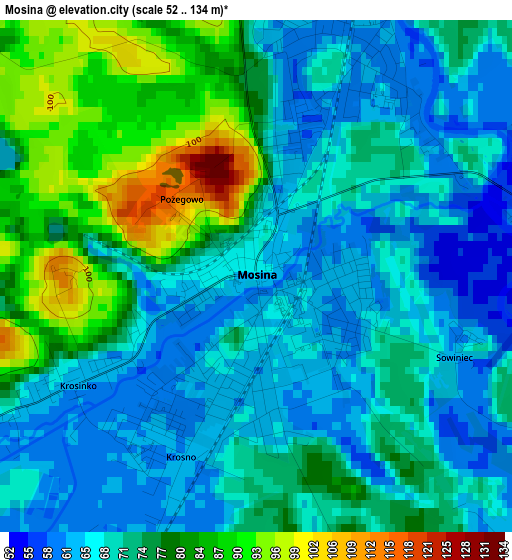 Mosina elevation map